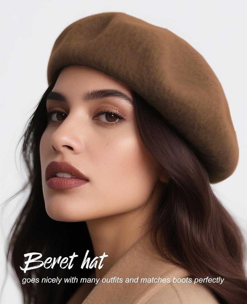 Sumolux Women Beret Hat Wool Vintage French Solid Color Classic Winter Cap - Image 5